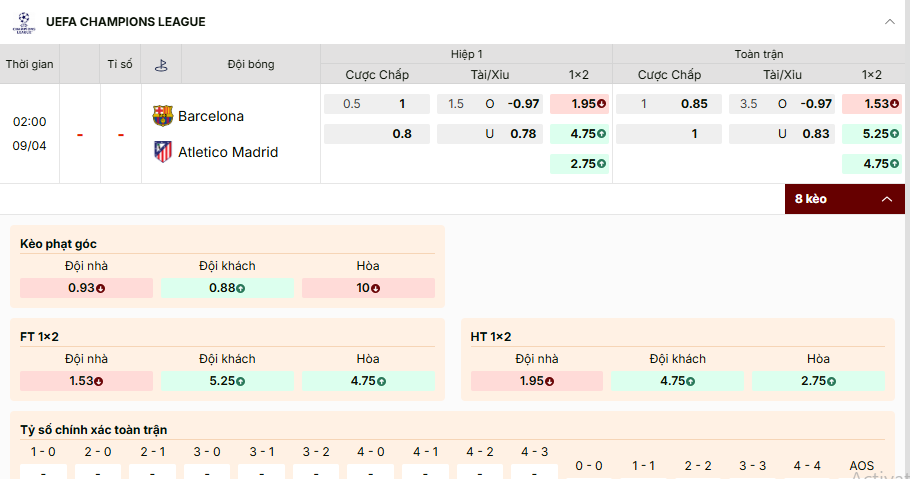 Barcelona vs Atletico Madrid 02h00, 9/4/2026